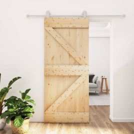 Sliding Door with Hardware Set 90x210cm Solid Wood Pine