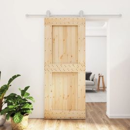 Sliding Door with Hardware Set 85x210cm Solid Wood Pine