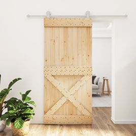 Sliding Door with Hardware Set 95x210cm Solid Wood Pine