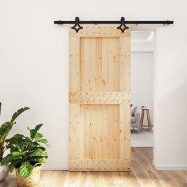 Sliding Door with Hardware Set 90x210cm Solid Wood Pine