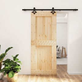 Sliding Door with Hardware Set 85x210cm Solid Wood Pine
