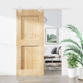 Sliding Door with Hardware Set 90x210cm Solid Wood Pine