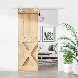 Sliding Door with Hardware Set 70x210cm Solid Wood Pine