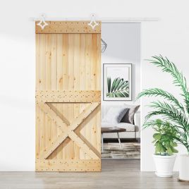 Sliding Door with Hardware Set 90x210cm Solid Wood Pine