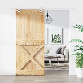 Sliding Door with Hardware Set 90x210cm Solid Wood Pine