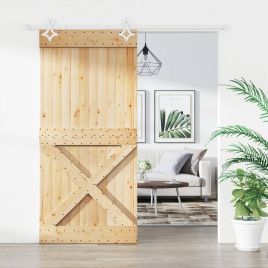 Sliding Door with Hardware Set 95x210cm Solid Wood Pine