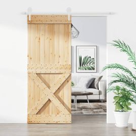 Sliding Door with Hardware Set 85x210cm Solid Wood Pine