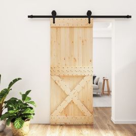 Sliding Door with Hardware Set 85x210cm Solid Wood Pine