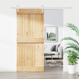 Sliding Door with Hardware Set 90x210cm Solid Wood Pine