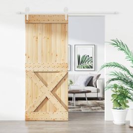 Sliding Door with Hardware Set 85x210cm Solid Wood Pine