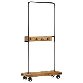 Clothes Rack with Wheels 90x35x190cm Solid Wood Mango and Iron