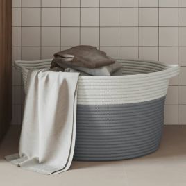 Storage Basket Grey and White 40x25cm Cotton