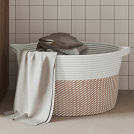 Storage Basket Brown and White 40x25cm Cotton