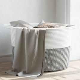 Laundry Basket Grey and White Ã˜55x36 cm Cotton
