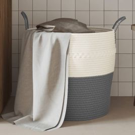 Storage Basket Grey and White 43x38cm Cotton