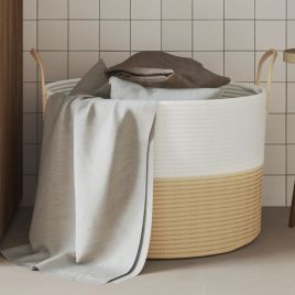 Storage Basket Beige and White 51x33cm Cotton