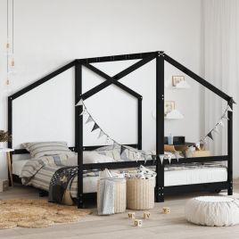 Kids Bed Frame Black 2x90x190cm Solid Wood Pine