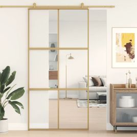 Sliding Door Gold 102.5x205 cm Clear ESG Glass and Aluminium