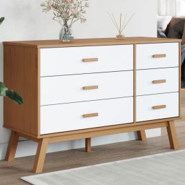 BALDO I Oak Finish Chest of Drawers - Large-sized, 6 Drawers, Double