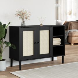 Sideboard SENJA Rattan Look Black 112x40x80cm Solid Wood Pine