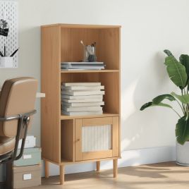 Bookcase SENJA Rattan Look Brown 60x35x130 cm Solid Wood Pine