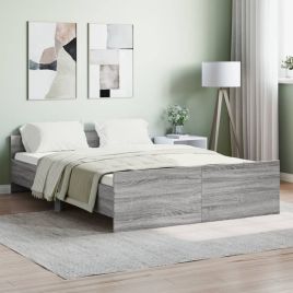 Bed Frame with Headboard and Footboard Grey Sonoma 140x190 cm