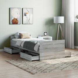 Bed Frame with Headboard and Footboard Grey Sonoma 75x190 cm Small Single