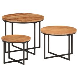 Nesting Coffee Tables 3 pcs Solid Wood Acacia and Iron