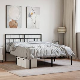 Metal Bed Frame with Headboard Black 150x200 cm King Size