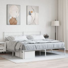 Metal Bed Frame with Headboard White 183x213 cm