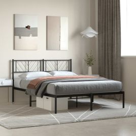 Metal Bed Frame with Headboard Black 120x190 cm Small Double