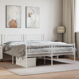 Metal Bed Frame with Headboard and Footboard White 150x200 cm King Size