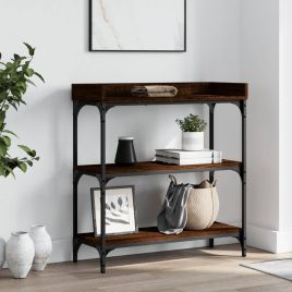 Console Table with Shelves Brown Oak 75x30x80 cm