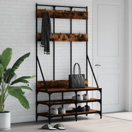Clothes Rack with Shoe Storage Smoked Oak 100x40x184 cm