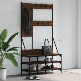 Clothes Rack with Shoe Storage Brown Oak 100x40x184 cm