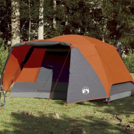 Camping Tent 6 Persons Grey&Orange 412x370x190 cm 190T Taffeta