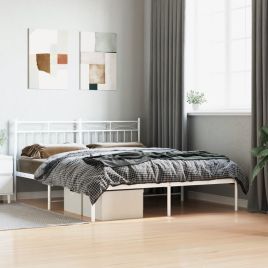 Metal Bed Frame with Headboard White 150x200 cm King Size