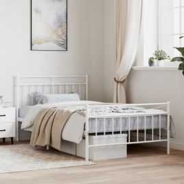 Metal Bed Frame with Headboard and FootboardÂ White 100x200 cm