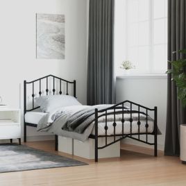 Metal Bed Frame with Headboard and FootboardÂ Black 90x200 cm