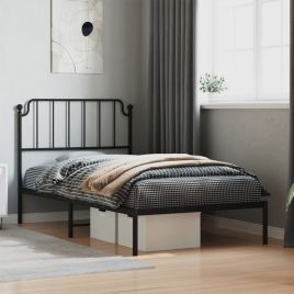 Metal Bed Frame with Headboard Black 100x190 cm