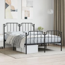 Metal Bed Frame with Headboard and FootboardÂ Black 135x190 cm Double