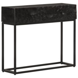 Console Table Black 90x30x76 cm Solid Wood Mango and Iron - vid-372008