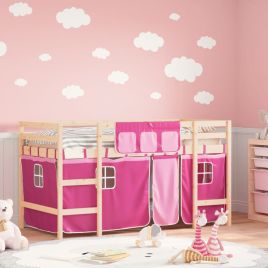 Kids' Loft Bed with Curtains Pink 90x200cm Solid Wood Pine