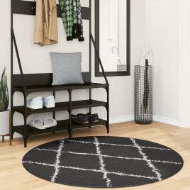 Shaggy Rug High Pile Modern Black and Cream 120cm