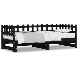 Pull-out Day Bed Black 2x(80x200) cm Solid Wood Pine