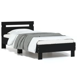 Bed Frame with Headboard and LED Lights Black 75x190 cm Small Single