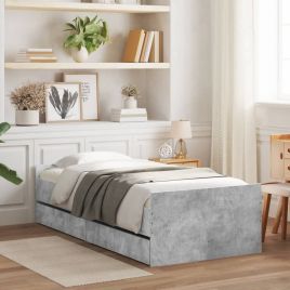 Bed Frame with Drawers Concrete Grey 75x190 cm Small Single