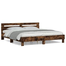 Bed Frame with Headboard Smoked Oak 180x200 cm Super King Size Engineered Wood