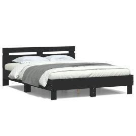 Bed Frame with Headboard and LED Black 140x200 cm
