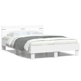 Bed Frame with Headboard and LED White 120x190 cm Small Double